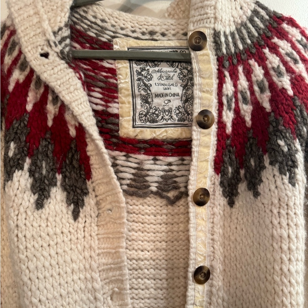 Vintage Abercrombie fair isle button up holiday cardigan- fits like a xsmall - Picture 2 of 6